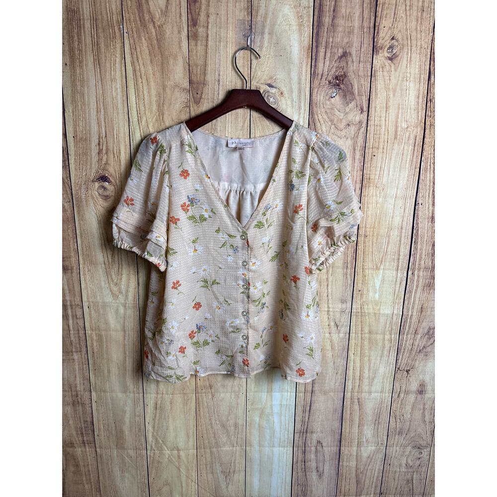 Philosophy Republic Clothing Flowy Floral Blouse Peach Women's Size L